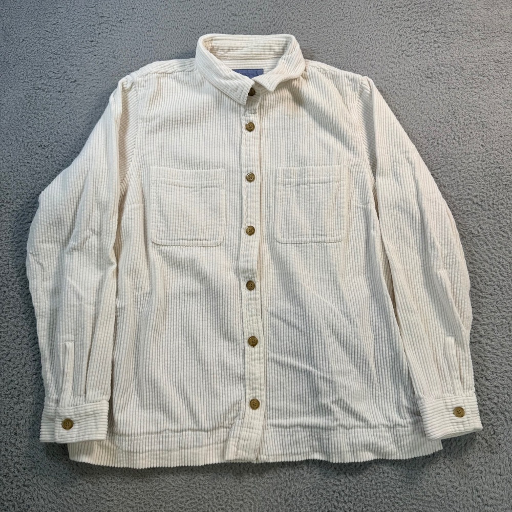 L.L. Bean Womens Cream Corduroy Button Down Shirt Item 510773 Size M Regular